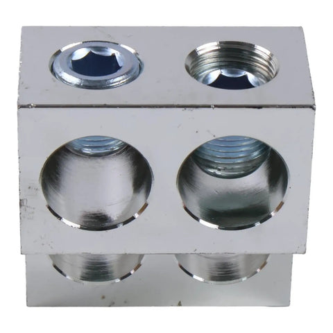 Beefy Mechanical Stacked Lug Connector For Heavy Duty Power Bus 600T 4 CU9AL 500 KCMIL 4 600 MCM 2 Wire Range 13 Thirty Second Inch Four Port Main Lug For Industrial Electrical Panels And Equipment, four-port CU9AL block