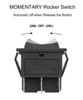 DPDT Momentary Rocker Switch On Off On 6 Pin 3 Position Snap In Toggle Switch 20A 125VAC mounted front view