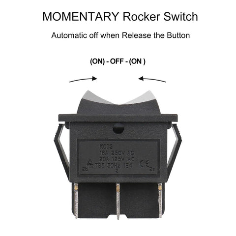 DPDT Momentary Rocker Switch On Off On 6 Pin 3 Position Snap In Toggle Switch 20A 125VAC mounted front view
