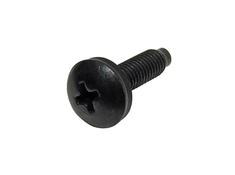 Close-up of a black oxide 12-24 rack machine screw for Straight Up Top Shelf 50 Pack 12-24 Slide On Cage Nuts And Screws With Washers.