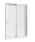 Diecast White Outside Sliding Patio Door Pull With Seven Hole Center Options installed on a sliding patio door