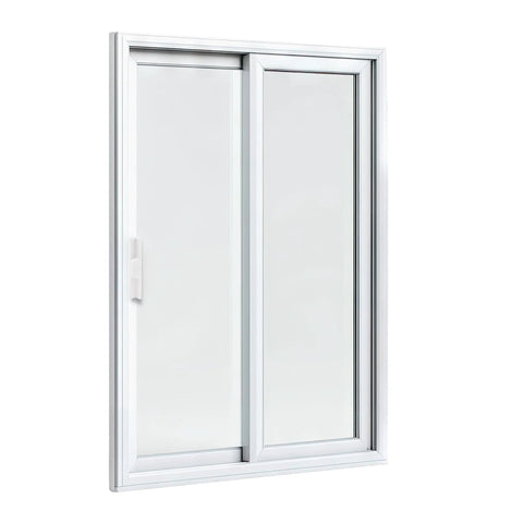 Diecast White Outside Sliding Patio Door Pull With Seven Hole Center Options installed on a sliding patio door