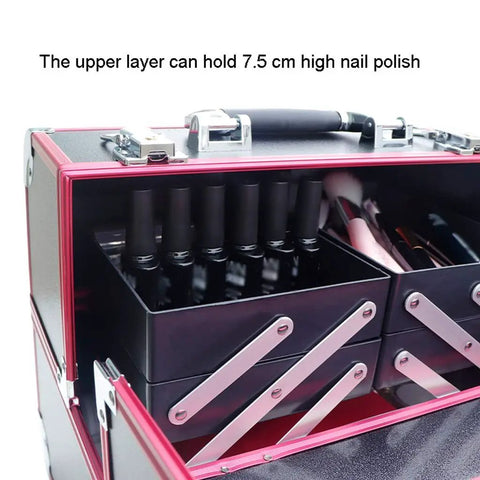 Durable Portable Aluminum Tool Box With Four Foldable Trays And Two Locking Clasps Heavy Duty Tool Chest for polish storage