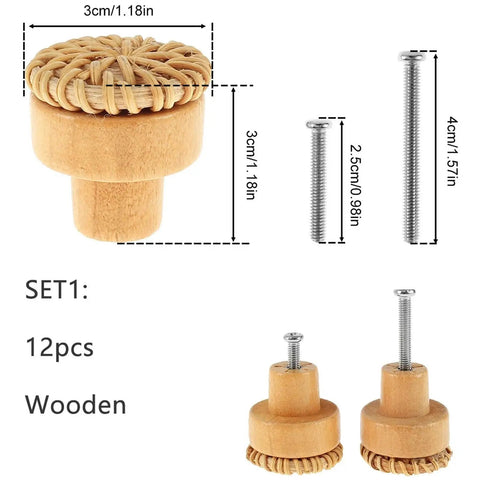 Grab These Snazzy Wooden Rattan Furniture Knobs And Pulls For Your Dresser Or Cabinet, Featuring Easy Single Hole Installation, Stylish Round Weave Design, And Durable Build Ideal For Upgrading Kitchen Cupboards Bedroom Drawers Or Bathroom Storage Units. 3cm wooden rattan cabinet knob with screws