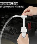 Hand using Handy 30cc Fluid Pump For Gallon Bottles With 4 Cap Adapters 38mm 40mm 43mm 50mm And Extension Tubes for car fluids
