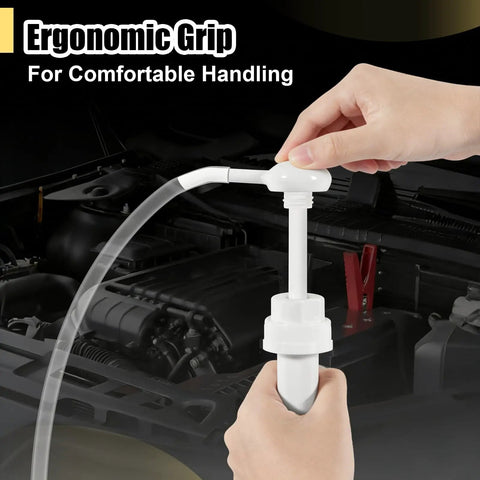 Hand using Handy 30cc Fluid Pump For Gallon Bottles With 4 Cap Adapters 38mm 40mm 43mm 50mm And Extension Tubes for car fluids