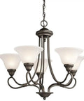 Stafford 5-Light Chandelier In Olde Bronze With Satin Etched Glass Dope Look Dry Location Fixture 23 In H By 26 In W