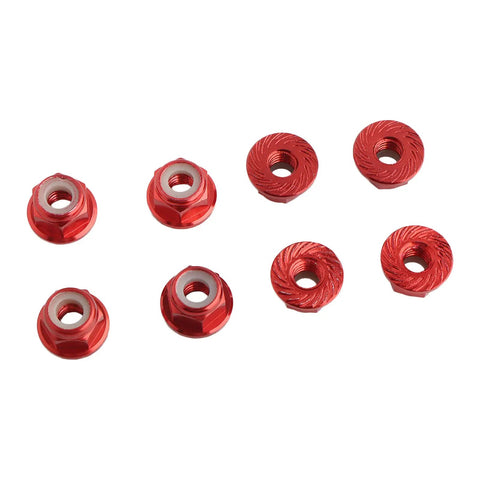 Tune Up Your Ride With These 8 Fresh Red M4 Flange Lock Nuts Built For 1 10 Scale Rc Cars Featuring Serrated Nylon Inserts And Lightweight Aluminum Wheels Upgraded Replacement Hardware, red aluminum nuts with serrated design.