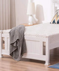 Twin Size Solid Wood Platform Bed Frame With Headboard No Box Spring Needed White Finish Wood Slat Mattress Support Built Different Design For A Cozy Nightly Sleep Experience Upgrade with cozy blanket.