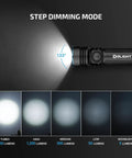 Seeker 4 Pro 4600 Lumen Rechargeable Flashlight with step dimming mode and lumen settings, matte black finish