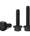 Heavy Duty M8 X 20mm Flanged Hex Head Bolts 25 Piece Pack Class 10.9 Grade Black Zinc Plated Alloy Steel Fasteners close-up view.