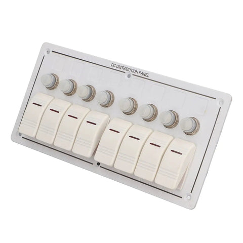 8 Gang Aluminum Alloy Toggle Switch Panel With Overload Protector And 3 Reset Buttons IP65 Prewired For Marine RV Boat Lighting