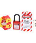 Self Adhesive Electric Panel Lockout Kit with 13-Hole Strap, padlock, safety tag, and keys for safe maintenance