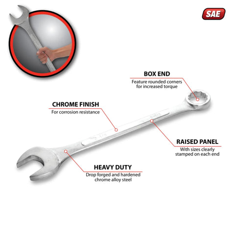 12 Point Two And Three Eighths Inch Combo Wrench With Satin Chrome Finish Drop Forged Hardened Chrome Alloy Steel Box Ends