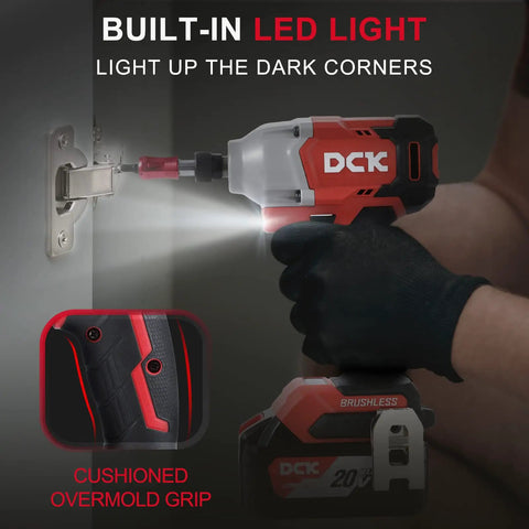 Beast Of A 20V Max Brushless Cordless Impact Driver Kit With 1600 InLb Torque featuring LED light in action