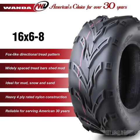 Go Kart And ATV Tires 16x6x8 4PR Fox Tread Directional Tires Set Of 2 For Mud Snow And Sand Ready Durable PunctureResistant Construction
