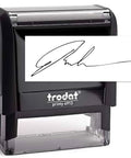 Custom Self Inking Signature Stamp Personalized With Your Favorite Fonts And Rich Ink Colors Serves Up Hassle Free Branding For Work Or Play Designed As A Top Shelf Game Changer, showing the black stamp with signature impression.