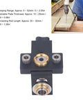 Hella Sturdy Aluminum Dowel Jig and Pocket Hole Drill Guide Kit for Rapid Woodworking, showing the clamping mechanism and alignment features.