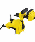 Maxsteel Multi-Angle Base Vise 83-069M Adjustable Angle Vise Clamp in yellow, showing infinite lockable angles for precise grips.