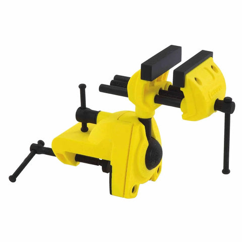 Maxsteel Multi-Angle Base Vise 83-069M Adjustable Angle Vise Clamp in yellow, showing infinite lockable angles for precise grips.