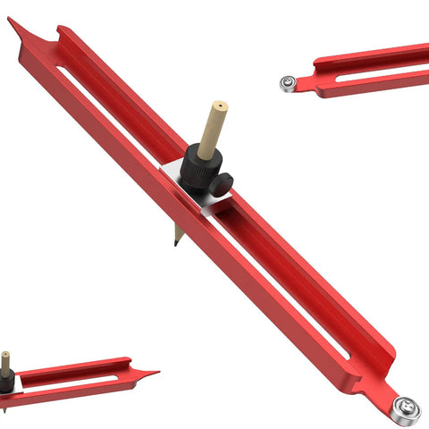 Dead On Aluminum Contour Gauge And Profile Scribe Tool With Snap Fit Pencil Holder For Bullseye Tracking showing details of red aluminum design and pencil holder.