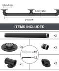 Rock Solid Seven Feet Industrial Stair Handrail Featuring Non Slip Black Iron Pipe Construction parts layout with black pipe, flanges, and fittings.