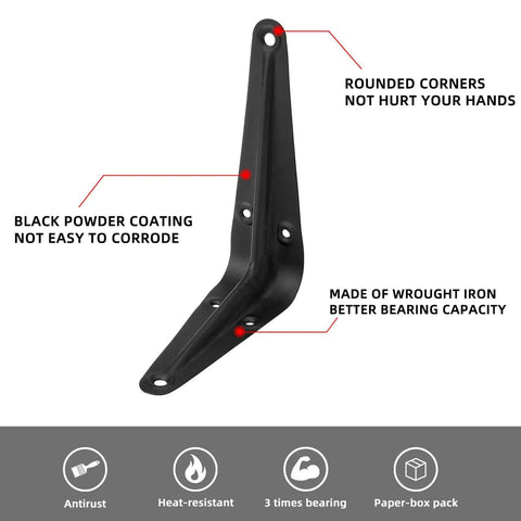 Beefed Up Heavy Duty Black Metal Floating Shelf Bracket with rounded corners and black powder coating