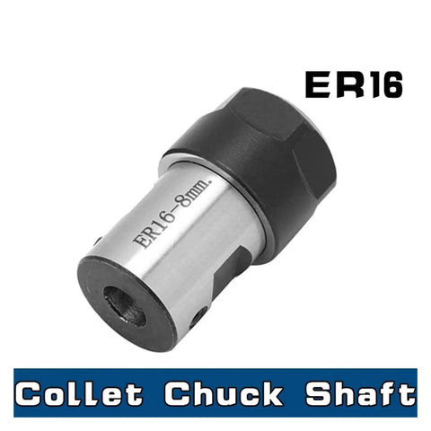 ER16 collet chuck shaft with 8mm bore, heavy duty collet chuck shaft spindle extension rod dials perfect alignment.