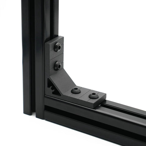 4 Pack Black Corner Brackets For 4040 Aluminum Extrusion 90 Degree Joint Connectors shown installed with screws on aluminum frame.