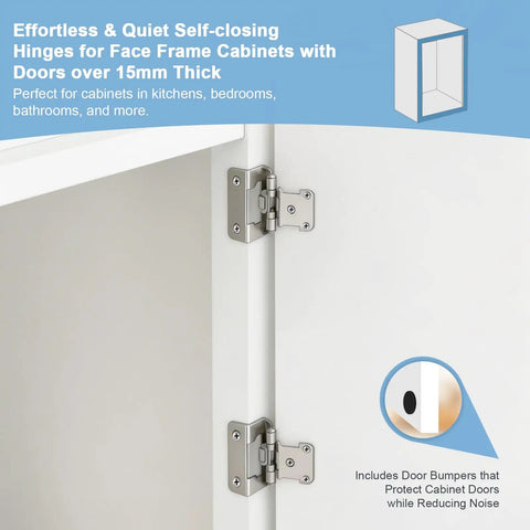 Premium Half Inch Overlay Cabinet Hinges Featuring Seamless Self Closing Action Flat Out Quality Brushed Nickel Hardware For Face Frame Doors No Drama Installation 25 Pair Pack built tough on thick cabinet doors.