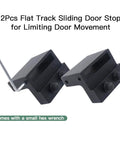Barn Door Roller Stopper Hardware Set 2Pcs For 41x7mm Flat Track Sliding Doors Black Catches With Wrench To Limit Door Movement Durable Zinc Alloy Construction For Household Home Use