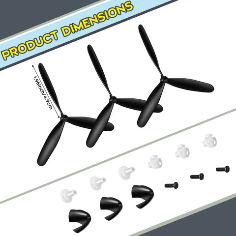 Three Sets Spare RC Plane Propellers 3 Blade Pack Compatible With 76111 BF109 Remote Control Airplane, Carbon Fiber Nose Cone