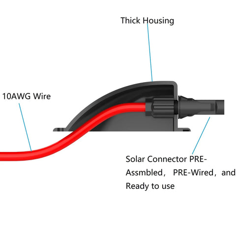 Weatherproof Solar Entry Gland And RV Roof Junction Box ABS Housing With 10 Ft 10 AWG Solar Extension Cable And Waterproof Connector
