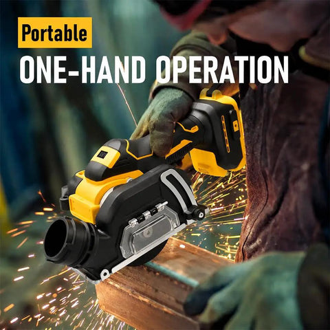 Badass 3 Inch Cordless Circular Saw Compatible With 20 Volt Batteries used for one-hand operation on wood with sparks.