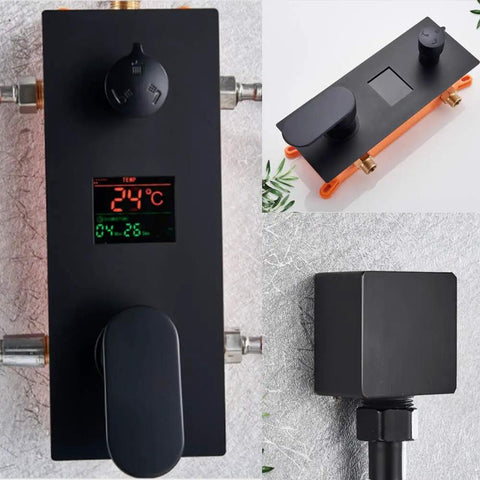 UMJIGF Led Digital Display Shower System Wall Mounted Concealed Shower Faucet Set Multifunction with LED temp display