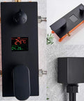UMJIGF Led Digital Display Shower System Wall Mounted Concealed Shower Faucet Set Multifunction Matte Black control panel with temperature display.