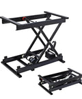Heavy Duty Electric Scissor Lift Table With 60kg Load Capacity And Adjustable Height Of 7.1 To 26.7 Inches, showing frame in raised and folded positions.