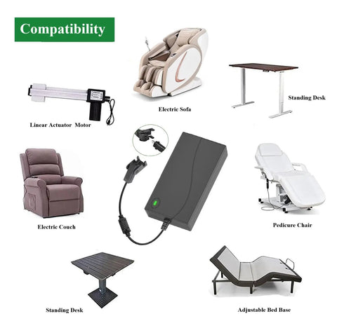 Recliner Power Cord Replacement 2 Pin AC DC Switching Power Supply For Electric Recliners 29V for electric sofa, lift chair, and standing desk