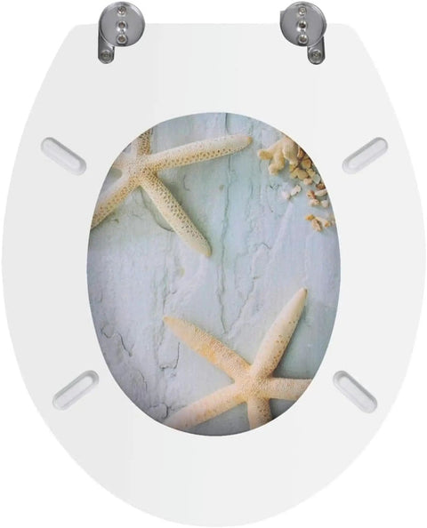 Cozy Flannel Toilet Seat Cover Featuring Stylish Sea Star Print Universal Stretch Bath Lid Wrap that Fits Almost Any Oval Bowl