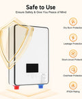 Tankless Electric Water Heater 4500W With Digital Screen Display features safety shield for dry burn, leakage, and short-circuit protection.