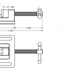 Technical diagram of Low Profile Drill Press Vise 3 Inch with precision jaw and casting dimensions for clamping.