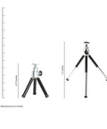 Lightweight Portable Mini Travel Tripod With 360 Degree Ball Head For Small Cameras GoPro And Smartphones dimensions