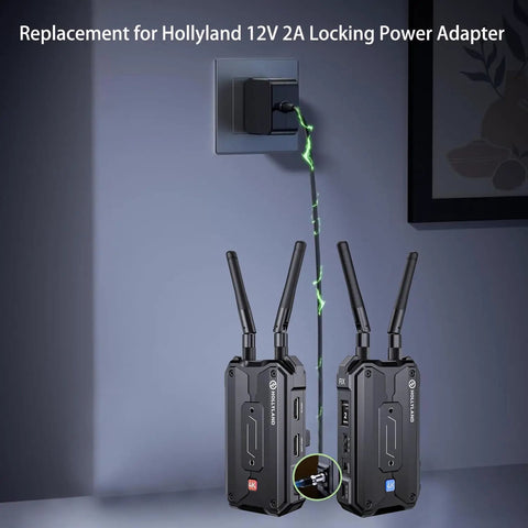 12 Volt 2 Amp Locking Power Adapter For Hollyland Pyro Ultra S H And Mars 4K 400S Pro II M1 Plus Cosmo C2 charging two transmitters.