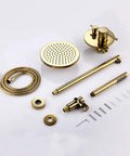 UMJIGF Shower System Titanium Gold Brass Luxury Mixer Shower Faucet Set Wall Mounted, includes round shower head and handle.