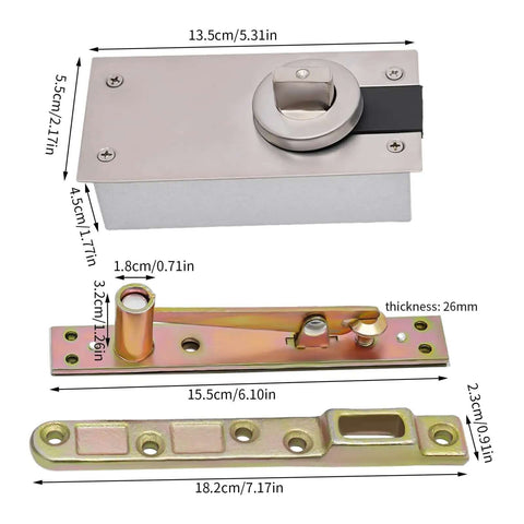 Beefy Hidden Door Hinges With 360 Degree Pivot for secret doors, silver hardware with dimensions, high load bearing for seamless entry.