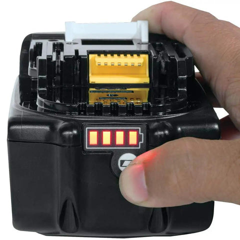 Close-up of hand holding 18V LXT 6.0Ah Battery Pack Two Pack With LED Charge Indicator Delivers Up To 2X Run Time Per Charge Reaches Full