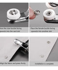 Snap Fasteners Kit With 100 Sets Of Metal Snaps And Pliers Tool For DIY Crafts Clothing Sewing Hats Easy Fabric Installation Nine Point Five Millimeter 400 Pieces Ideal For Craft Projects And Quick Repairs, showing installation process with pliers and snaps