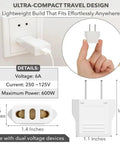 Three Pack EU To US Plug Adapters For European To American Outlets shown with dimensions and voltage details