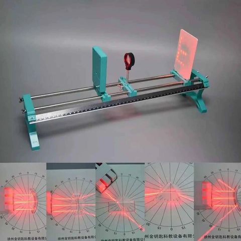 Pro Grade Physical Optics Experiment Kit With Complete Optical Platform Setup showcasing optical bench with laser light demonstration.
