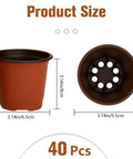 40 Pack 4 Inch Plant Nursery Pots With Drainage Holes For Seedlings Cuttings And Succulents Reusable Plastic Seed Starting Pots For Indoor Outdoor Use Great For Transplants And Home Garden, showing side and bottom view of pot with drainage holes